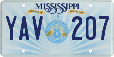 MS license plate YAV207