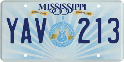 MS license plate YAV213