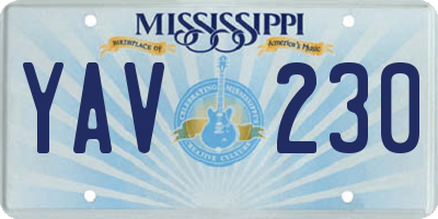 MS license plate YAV230