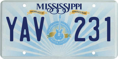 MS license plate YAV231