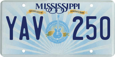 MS license plate YAV250