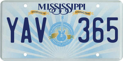 MS license plate YAV365