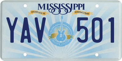 MS license plate YAV501