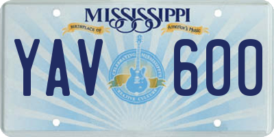 MS license plate YAV600