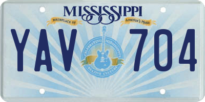 MS license plate YAV704