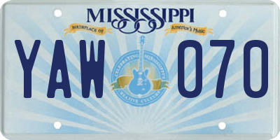 MS license plate YAW070