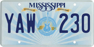MS license plate YAW230