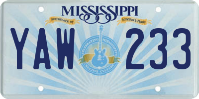 MS license plate YAW233
