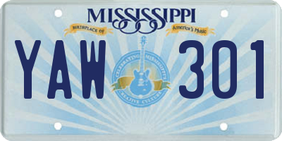 MS license plate YAW301