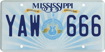 MS license plate YAW666