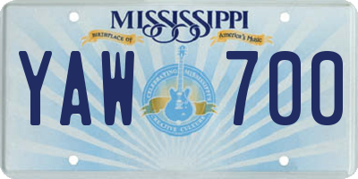 MS license plate YAW700