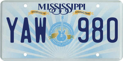 MS license plate YAW980