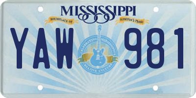 MS license plate YAW981