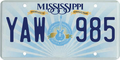 MS license plate YAW985