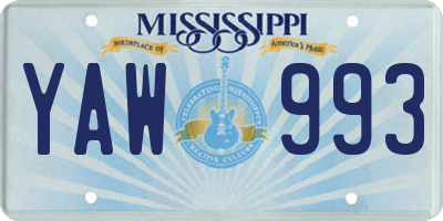 MS license plate YAW993