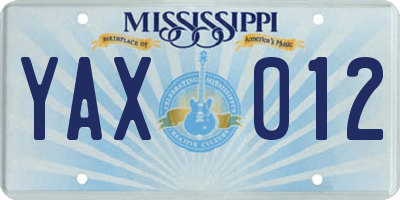MS license plate YAX012