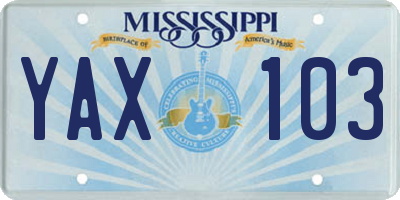 MS license plate YAX103