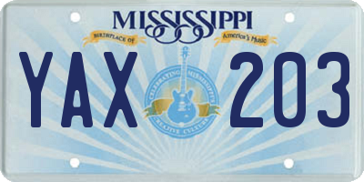 MS license plate YAX203