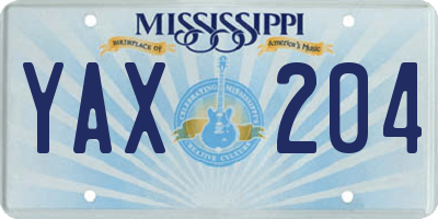 MS license plate YAX204
