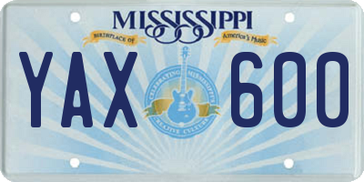 MS license plate YAX600