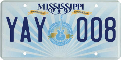 MS license plate YAY008