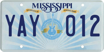 MS license plate YAY012