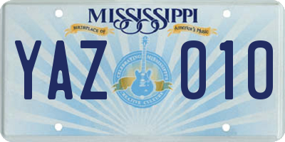 MS license plate YAZ010