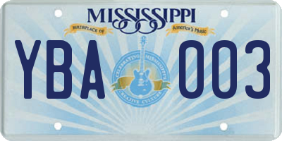 MS license plate YBA003