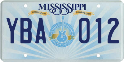 MS license plate YBA012