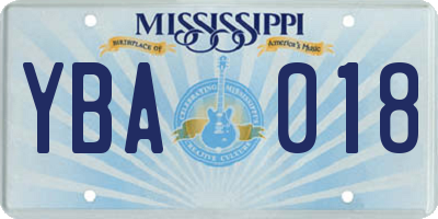 MS license plate YBA018