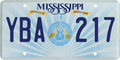 MS license plate YBA217