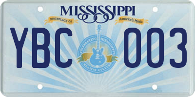 MS license plate YBC003