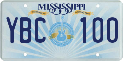 MS license plate YBC100