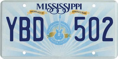 MS license plate YBD502