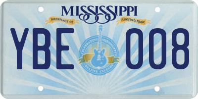 MS license plate YBE008