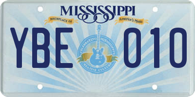 MS license plate YBE010