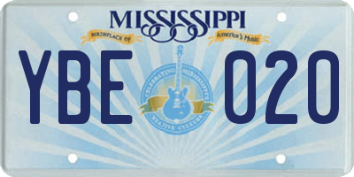 MS license plate YBE020