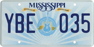 MS license plate YBE035