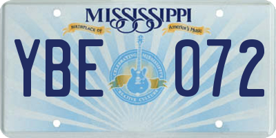 MS license plate YBE072