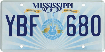 MS license plate YBF680