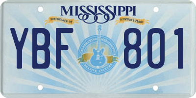 MS license plate YBF801