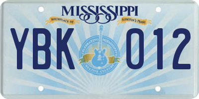 MS license plate YBK012