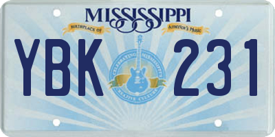 MS license plate YBK231