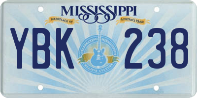 MS license plate YBK238