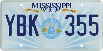 MS license plate YBK355