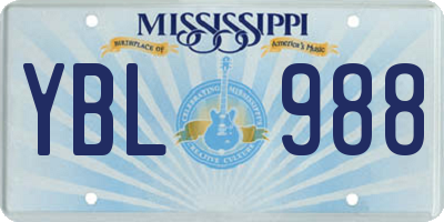 MS license plate YBL988