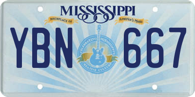 MS license plate YBN667