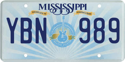 MS license plate YBN989
