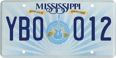 MS license plate YBO012