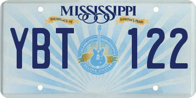 MS license plate YBT122